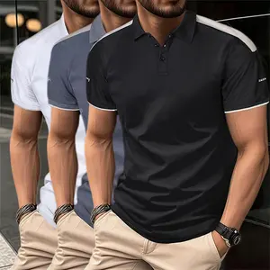 Men's 3-Pack Colorblock Raglan Polo Shirt - Short Sleeve, Slim Fit, Letter Print, Soft Fabric, Perfect For Everyday Casual Style