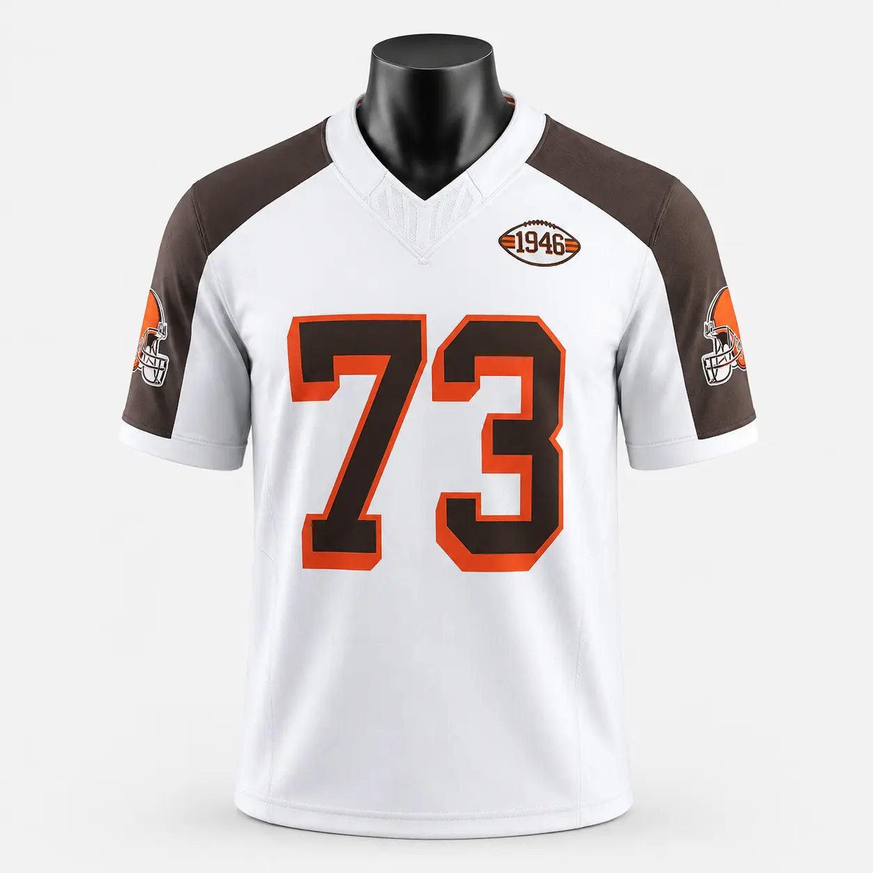 Men’s White Brown Orange No. 73 Retro American Football Jersey, Game Day Shirt