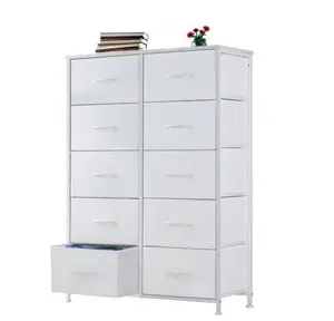 10 Drawers Dresser for Bedroom with Metal Frame, Wood Tabletop, Storage Chest Drawers, White