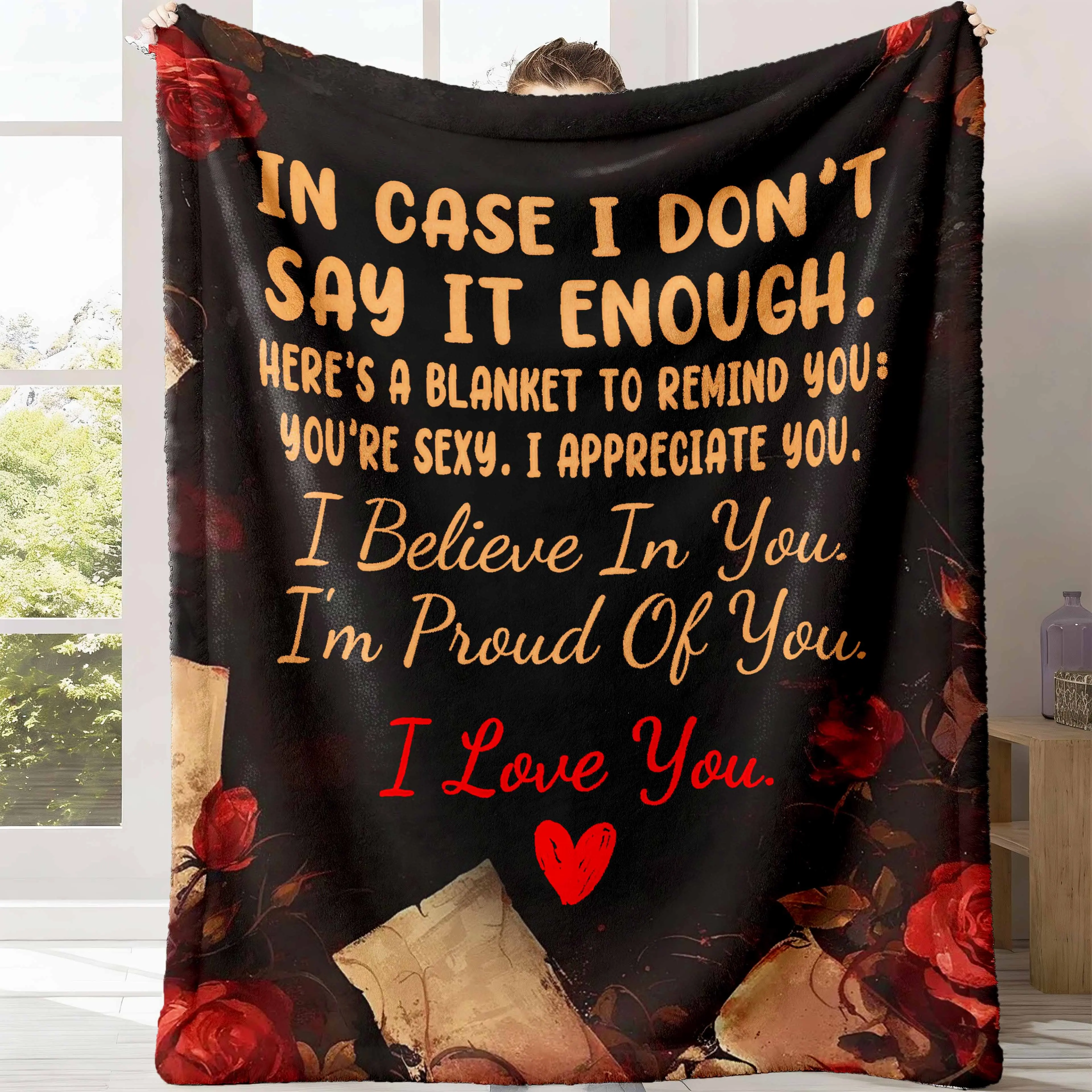 Heartfelt Gift Flannel Blanket - Decorative Giftable Letter Print Blanket, Soft Warm Comfortable Weighted Bedding Throw, Ideal for Valentine's Day Gifting to Partners, Decorative Giftable Blankets