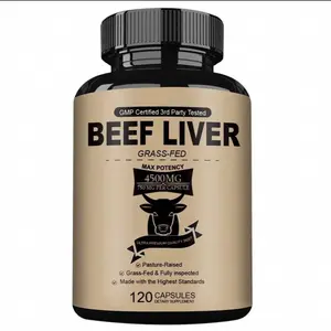 Edible Grass-Fed Desiccated Beef Liver Capsules - 4500mg, 120 Count, Natural Dietary Supplement for Iron Support, Non-GMO, Hormone-Free Source of Heme Iron, CoQ10, Vitamins A & B12