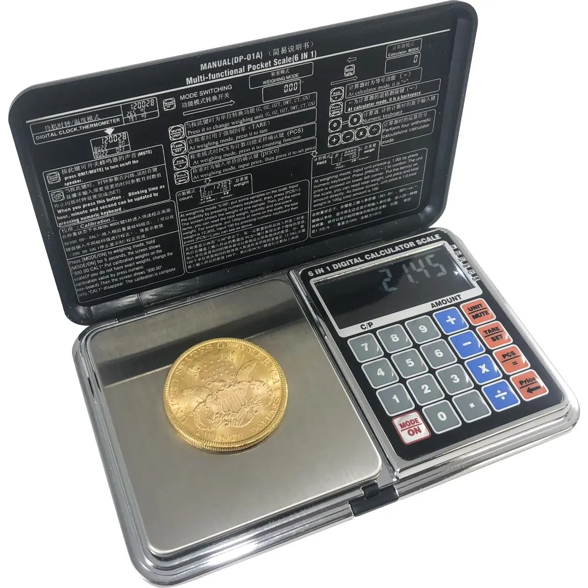 Optima Home Scales AT-2001 Atom Pocket Weight Scale with Calculator Function, Black & Silver - 2000 x 0.01 g