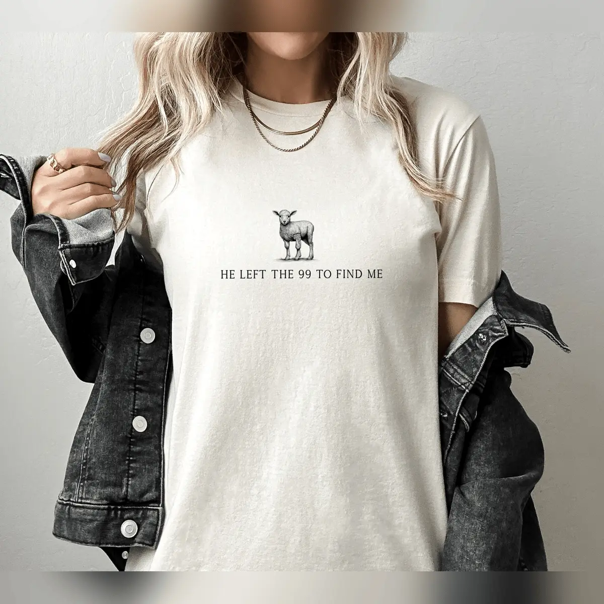 Women's Short-Sleeve Comfortable Cotton T-Shirt, Christian "He Left The 99 To Find Me" Retro Jesus Tee with Love Heart Graphic, Christian Gift, Shortsleeve, Valentines Day, Athletic, Relaxed Fit, Graphic Print, Airlume Cotton, Lightweight Tee, O-Neck Crew