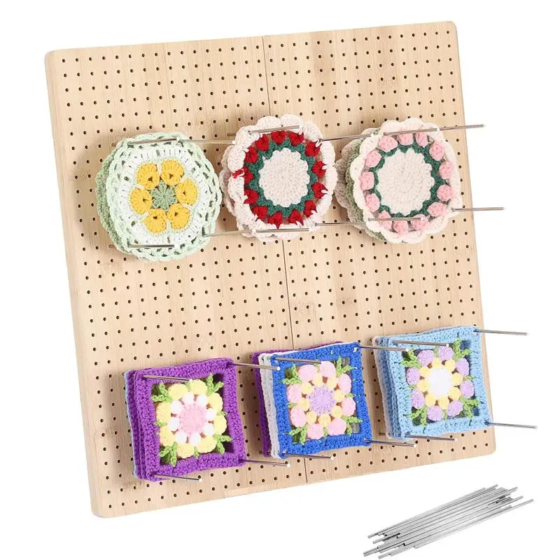 Handmade Bamboo Wood Knitting Board with Stainless Steel Needles, Wooden Crochet Hook Project Board, Includes 8 Metal Hooks, Crochet Tools