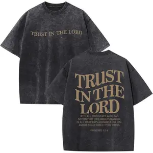 Acid Washed Oversized Christian T Shirts For Men Trust In The Lord Bible Verse Graphic Tee Jesus Faith Religious Print Soft Cotton Crew Neck Short Sleeve Casual Streetwear Daily Lifestyle Retro Fashion Tops clothing
