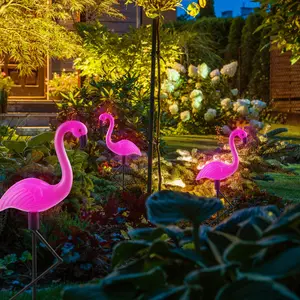 Halloween (Pack of 3) Solar Flamingo Light Set – Pink Outdoor Landscape Lamps, Automatic Dusk-to-Dawn Lighting for Patio and Lawn Decor, IP44 Waterproof, Illumination for Courtyards and Pathways