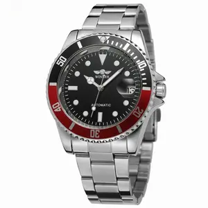 Winner Men's Fashion Casual Metal Mechanical Watch - Black Red Bezel, Black Dial, Seagull Semi-Automatic Movement, Metal Mechanical Watches