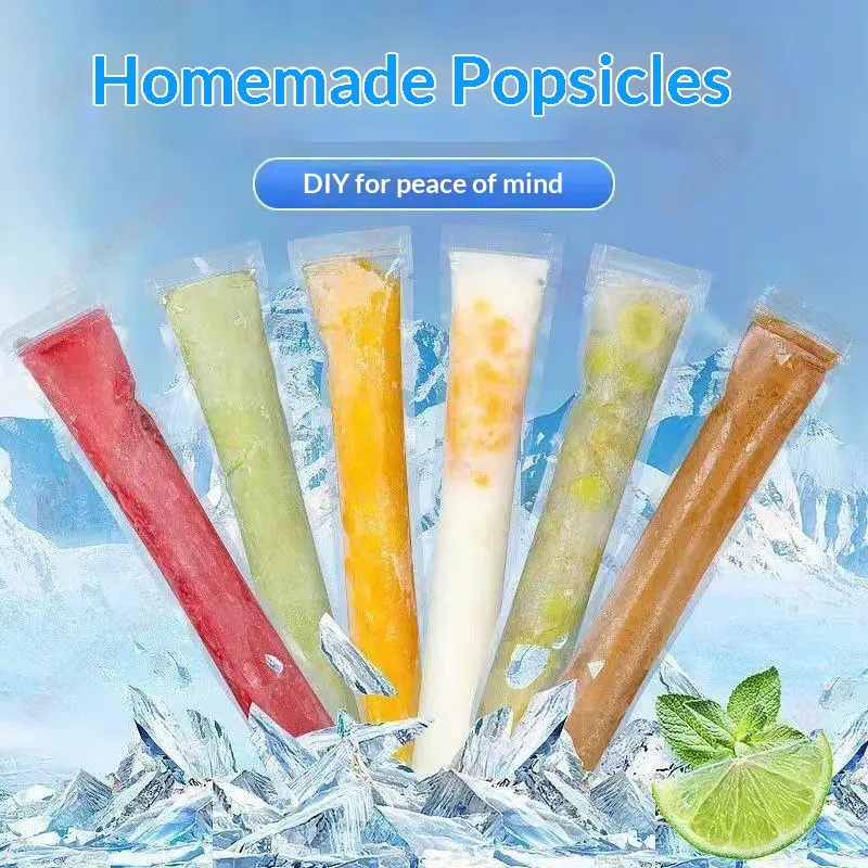 100-Pack Disposable Popsicle Mold Bags - Leakproof Zip-Seal Freezer Tubes with Silicone Funnel, Kitchen Utensil for Freezing Juice, Lolly Making