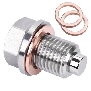 Stainless Steel Engine Magnetic Oil Drain Plug with Neodymium Magnet; Magnetic Oil Pan Plug with 3 Copper Gaskets Included