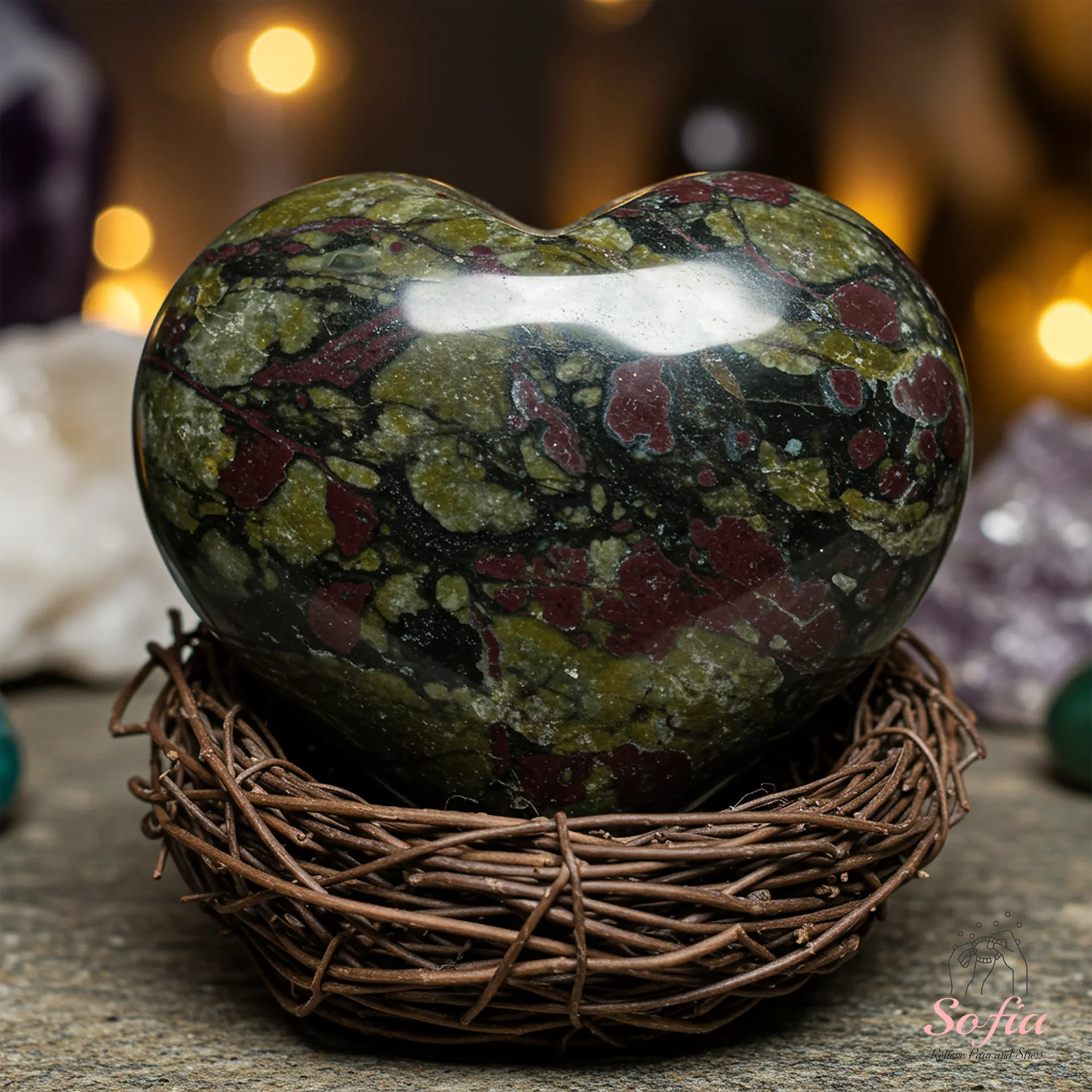 Handmade Heart-Shape Dragon Bloodstone Heart - Polished Blood Jasper Tumbles, Natural Crystal Decorations, Meditation Gift, Gift Idea, Desk Decoration Mineral Specimen Worry Stone Gemstone Collection