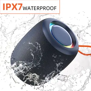 IPX7 Waterproof Bluetooth Speaker with 7 Colorful Lights, TWS Pairing, Rechargeable, IP67 Rated, for Home, Bathroom, Party, Outdoor, Beach, Gift Idea - Card