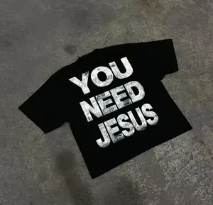 Vintage You Need Jesus Graphic Cotton Short Sleeve T-Shirt, Christian Clothing Menswear Top Black Casual boyfriend  tees wicked  merchandise