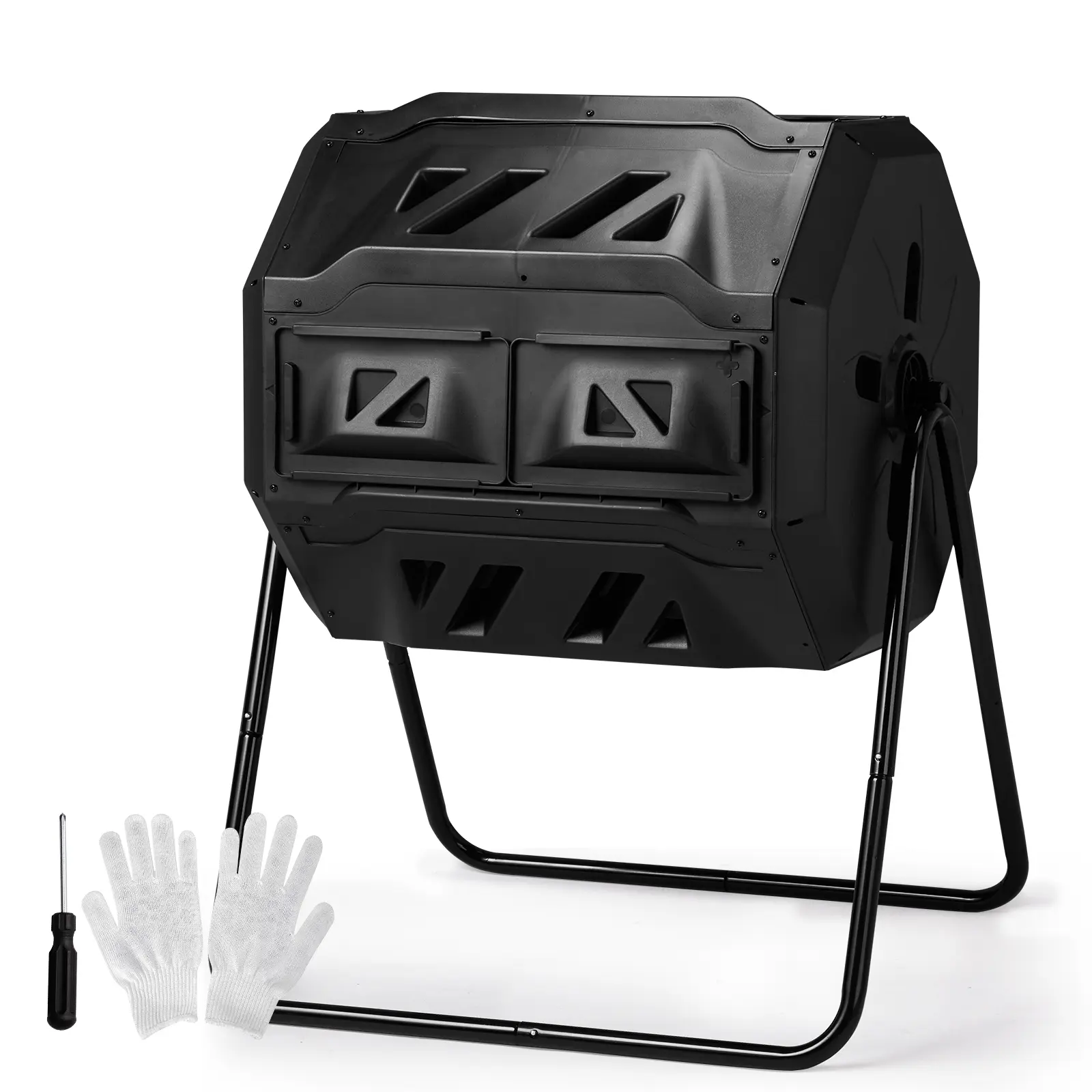 42 Gallon Dual Chamber Compost Tumbler - Outdoor Rotating Composter with Twin Batch System, Easy Tumbling for Garden & Kitchen Waste