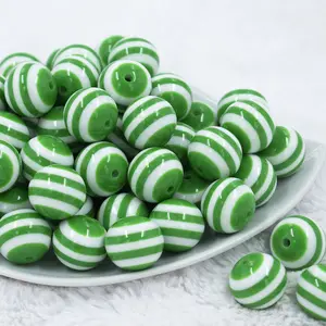 20mm Green with White Stripe Chunky Bubblegum Beads