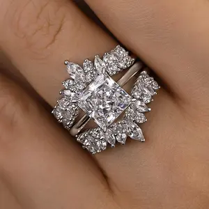 Maxine Vintage 3.0ct Princess Cut Engagement Ring Set,2pcs Bridal Ring Set,5A Cubic Zirconia Women's Ring Jewelry,Wedding Ring Set for Daily,Travel,Proposal,Birthday,Anniversary
