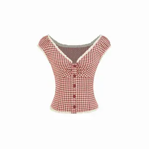 Cider Jacquard Gingham Sweetheart Raglan Sleeve Ruched Top SwimWeek