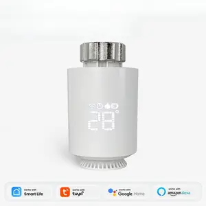 Thermostat Radiator Actuator Smart TRV Thermostatic Valve Controller with Tuya Alexa Google Home Alice Voice Control APP Remote Control Programmable Weekly Schedule Anti-Scale Function - Usb, Button