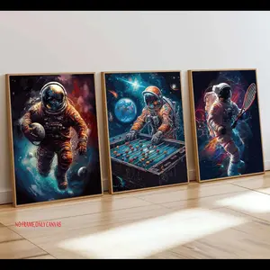 3-Piece Set, Cool Astronaut Canvas Wall Art, Fun Astronaut Poster, Printed Artwork, Astronaut Wall Decor for Teenage Boys, Versatile Decoration, Perfect for Decorating Teenage Boys' Rooms, Living Rooms, and Bedrooms, Frameless