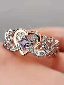 Elegant Infinity Ring - 1pc with Purple Synthetic Zirconia - Engagement Wedding Band, Daily & Special Occasion Jewelryengagement rings, Cubic Zirconia Rings