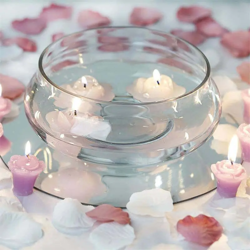 7" Glass Floating Candle Bowl - Multi-Purpose Candle Holder Decor, Home Supplies, Decoration Items for Coffee Table Decor, Wedding Party Table Centerpiece, Floats Candle Light
