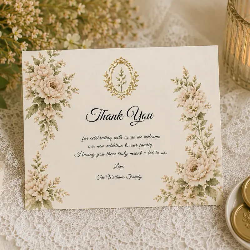 Personalized Heirloom Baby Shower Thank You Cards | Elegant Floral Thank You Notes