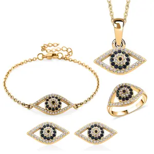 Multi Color Crystal Evil Eye Earrings Ring Size 7 Bracelet 7.59.5In and Pendant Necklace 2022Inches in ION Plated Yellow Gold Stainless Steel Christmas Gifts