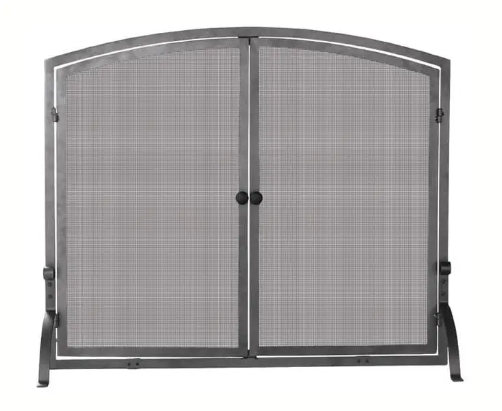 Uniflame S-1146 Medium Olde World Iron Single Panel Screen With Doors - 33 in High, 25 lbs, Curved Front Legs, Gently Arched Top, Adds Stability