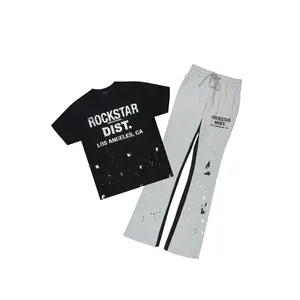 Scottie Black/Heather Grey T-Shirt/Stacked Flare Track Pant Set