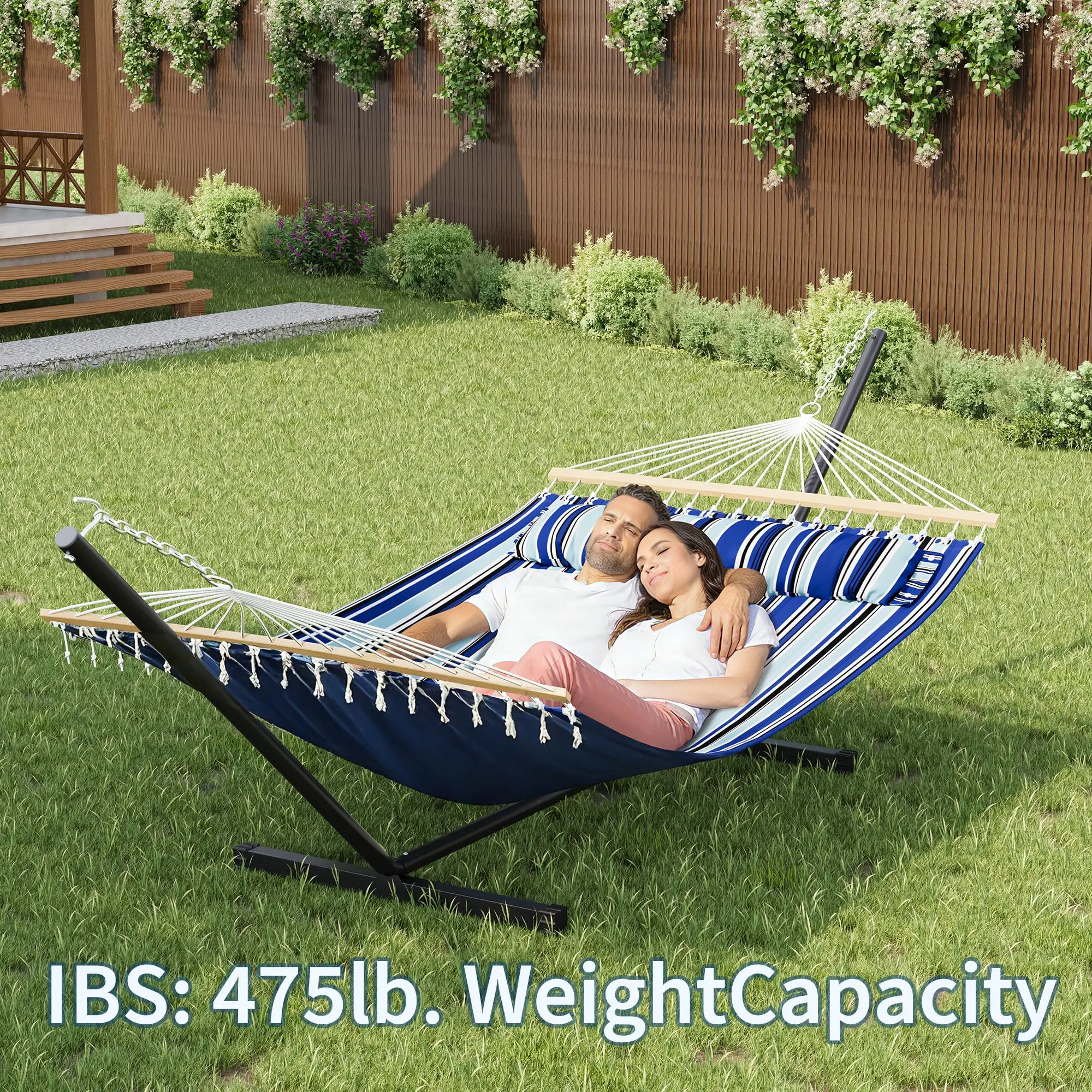 Double Hammock with Stand for 2 Adults - Heavy Duty Outdoor Patio Hammock - Portable Garden Yard Bed - Ideal for Backyard, Porch, Camping