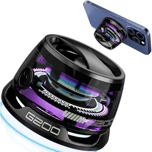 G200 Fun Little Gift Magnetic Bluetooth Speaker with RGB Lights Mini Wireless Speaker and Phone Stand Portable Model Head for Shower Car Bike Home Audio IPX5 Waterproof Purple Crystal Metal