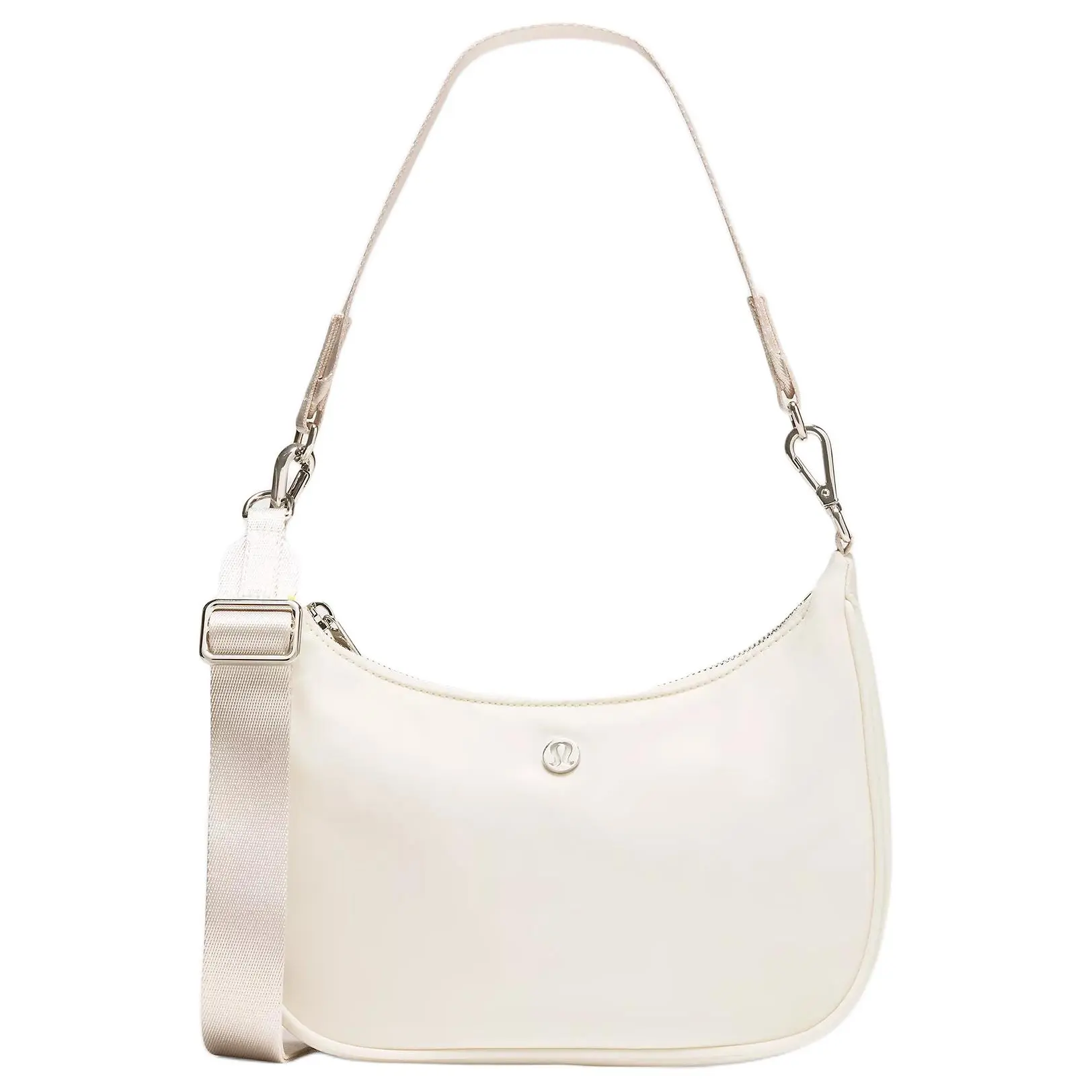 Women's Lululemon City Essentials 3L Single-Shoulder Bag - Light Ivory, Recycled Nylon, Metal Logo, Work Bag, Casual Crossbody, Lightweight Solid Color Shoulderbag, Stylish