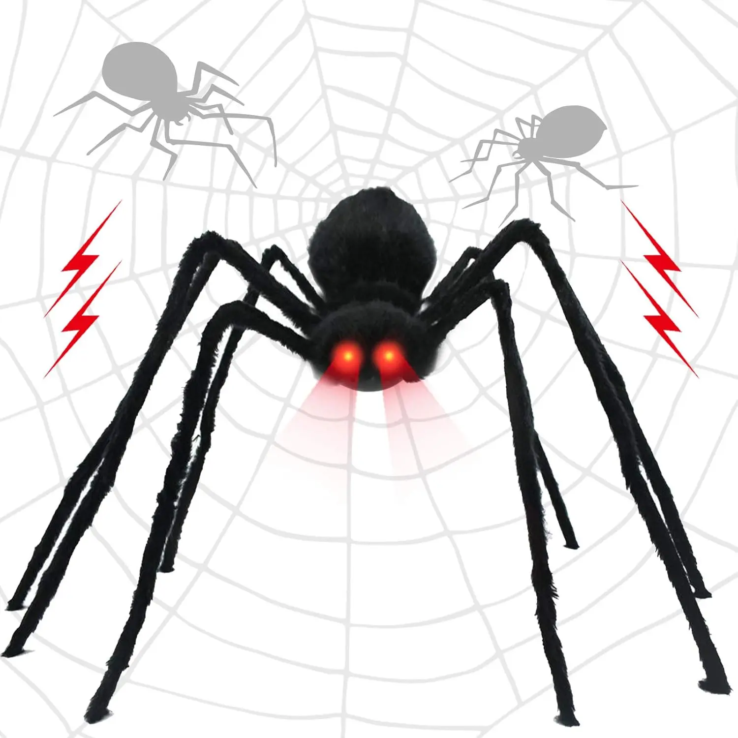 Wesprex Halloween Realistic Spider Decoration, Touch & Sound Activated Giant Spider with LED Red Flashing Eyes, Scary Sounds and Vibration Effect for Both Indoor and Outdoor Decoration 4.1 FT (50’’)
