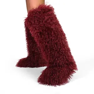 Women’s Knee-High Faux Fur Boots – Shaggy Plush Festival Footwear with Soft Inner Lining