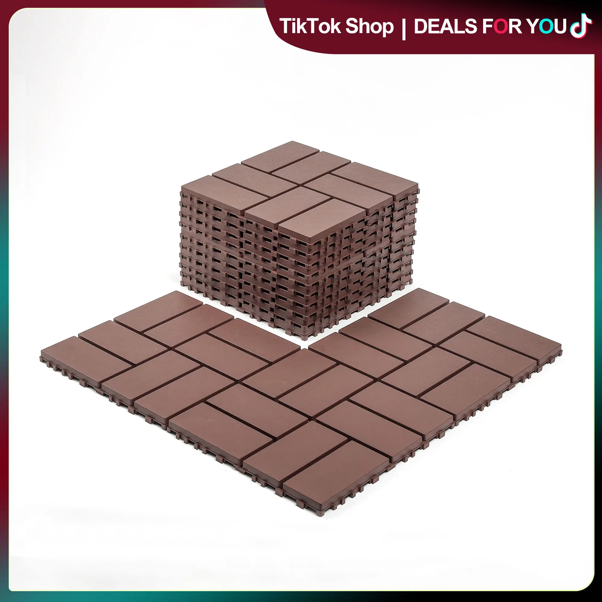 Resin PP Interlocking Deck Tiles Boxed Set - 44 Pack, 12"x12" Waterproof Outdoor Flooring for DIY Users, DIY Patio Flooring, Patio Floors, All-Weather Porch Poolside Backyard Use