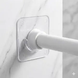 Adjustable No-Drill Curtain Rod Bracket, Strong Adhesive Mount for Tension Rods, Horizontal Shower & Door Curtain Hanger, Wall-Mounted Sliding Rail Clips, Bathroom Closet Frame Expandable Support