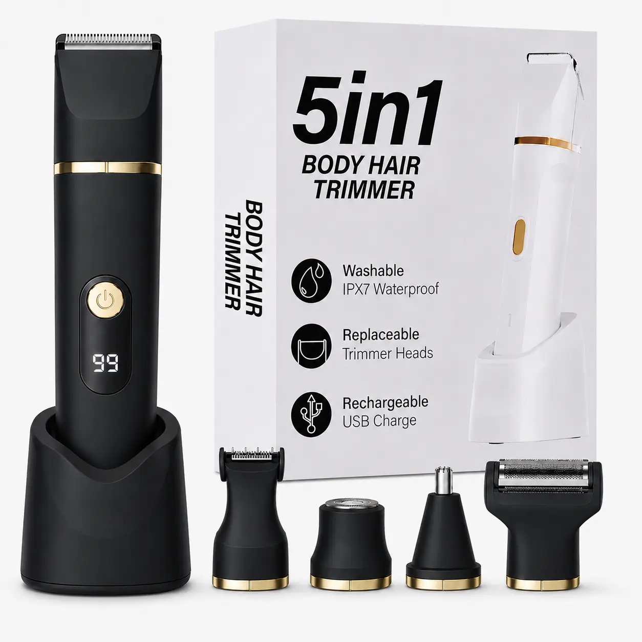 2026 Upgrade Men's Complete Body Grooming Kit (Beauty Products) - Waterproof Bikini & Pubic Hair Trimmer, Ball Groomer - LED Light, Replaceable Ceramic Blades, USB Charging Dock - Smooth Shave, Beard Care Routine Support, Clean Shave