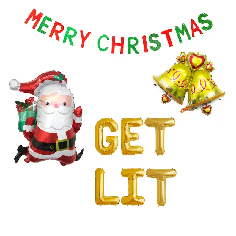 Get Lit Balloon Banner |Christmas Balloon Friendsmas Banner Christmas Balloons Christmas Party Decor Christmas Party Decorations Santa Sign