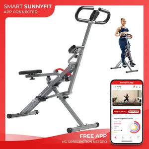 Sunny Health & Fitness Smart Row-N-Ride Squat Assist Trainer with Resistance Bands, Home Gym Workout Fitness, Hybrid Rowing/Squat Motion, 12 Adjustable Hydraulic Resistance Levels Self-Leveling Pedals Performance Monitor, Leg/Glute Toner, 330 lbs Capacity