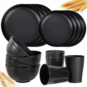 Unbreakable 32/16PCS Wheat Straw Dinnerware Set Serves 8/4 Modern Dish Set with Plates Bowls Cups Dishwasher Safe Lightweight Tableware for Camping Home Everyday Use and Gifts for Men Perfect Gift for Halloween Christmas and New Year Cutlery