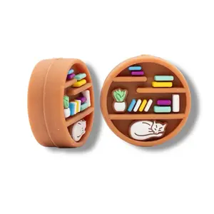Bookshelf Cat 3D Silicone Focal Bead (1 pc)