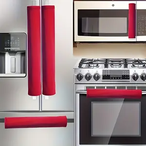 Two refrigerator door handles protect against stains, fingerprints, dripping and food stains, perfect for dishwasher, refrigerator and oven, measuring 16.53X4.72 inches in a large red color.