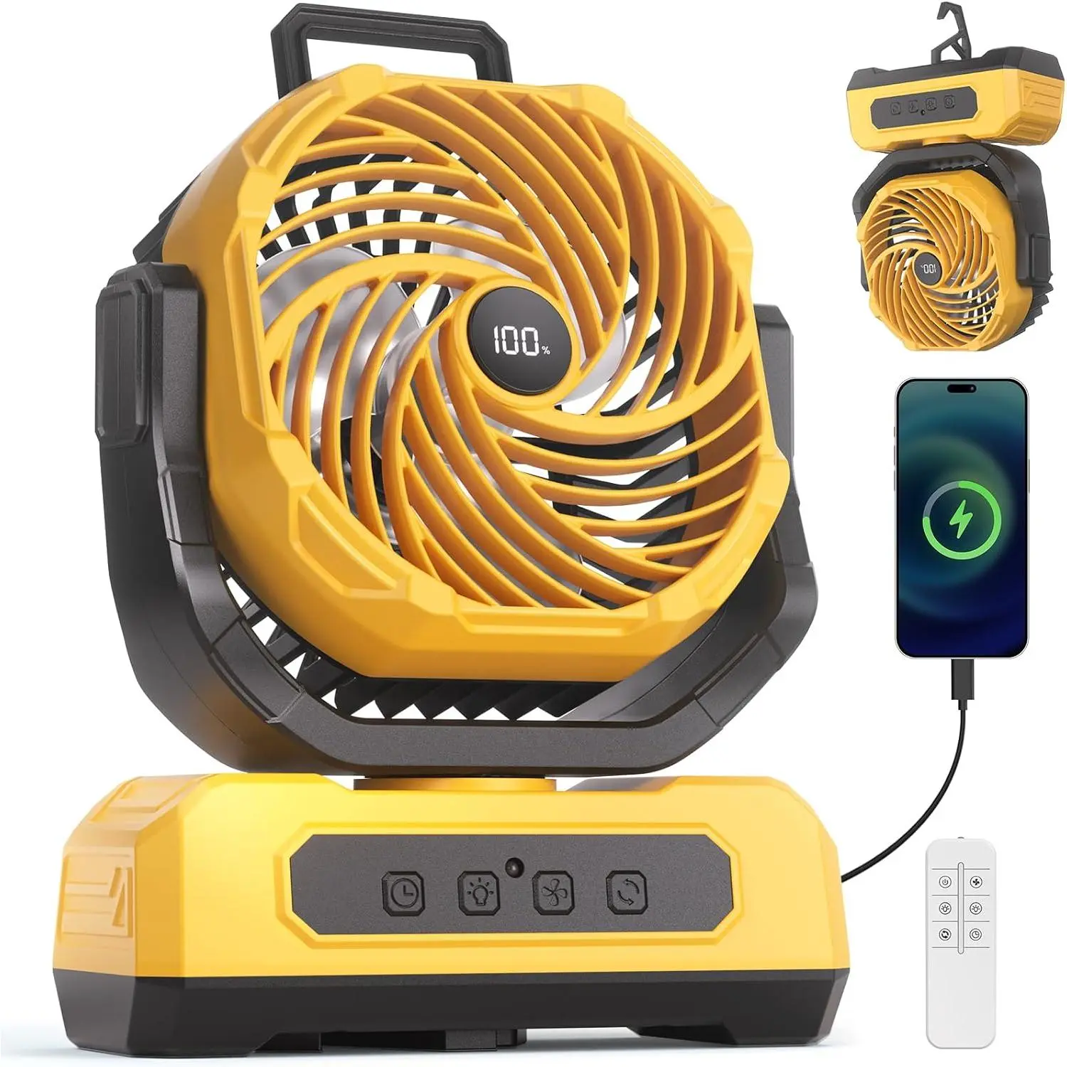 30000mAh Compact Portable Camping Fan with RGB Light & Lantern, Rechargeable Portable Charger, Oscillation, 4 Wind Speeds, LED Display, Remote Control, Timer, USB Fan for Traveling & Home Outdoor Use