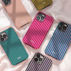 Personalized Monogram Phone Case, Stripes Initials Phone Cover for iphone 17 promax 16 15 14 13 12 11