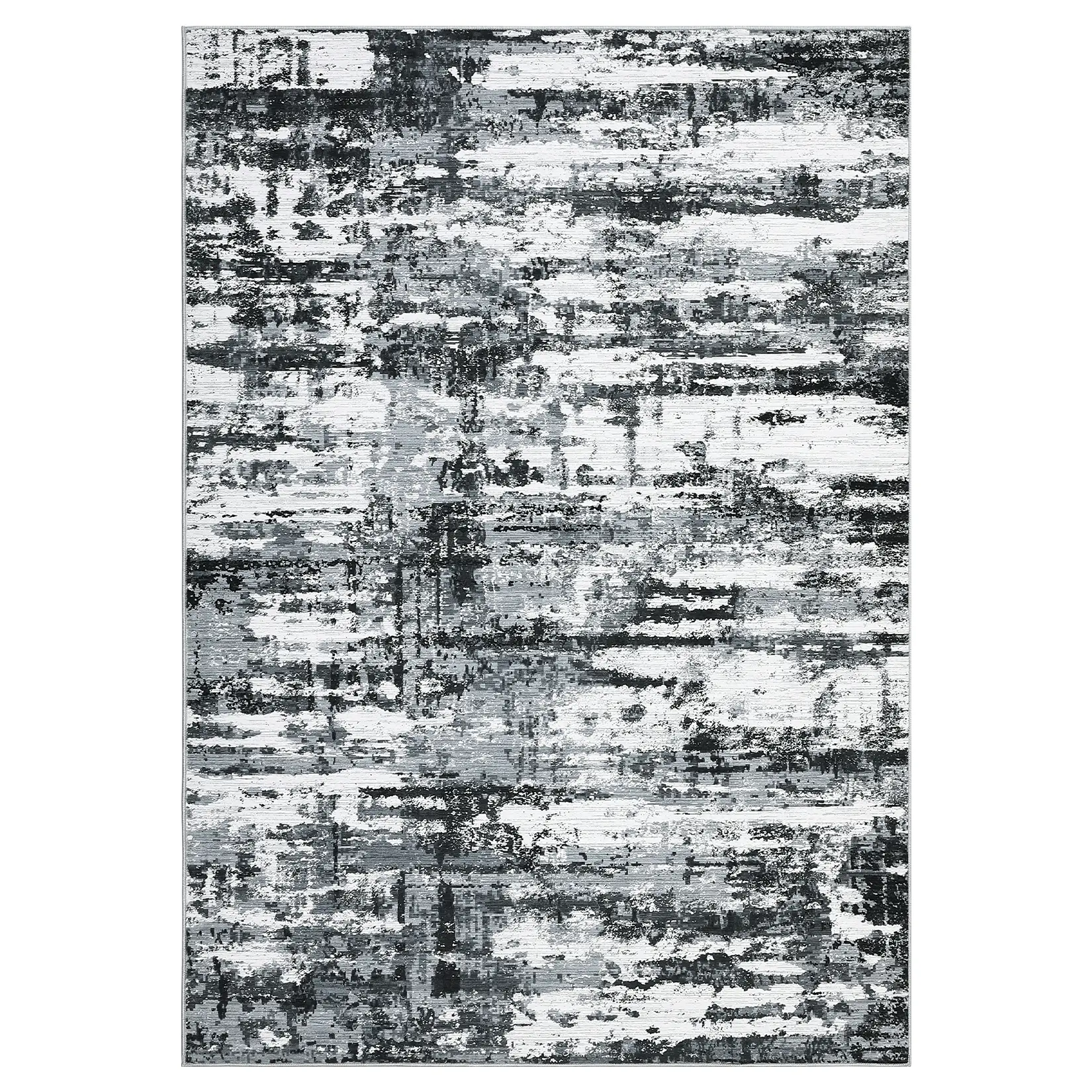 5x7 ft Non-Slip Machine Washable Modern Abstract Area Rug, Black Grey Throw Carpet for Home Living Room Decor, Abstract Rugs, Machine Washable Rug