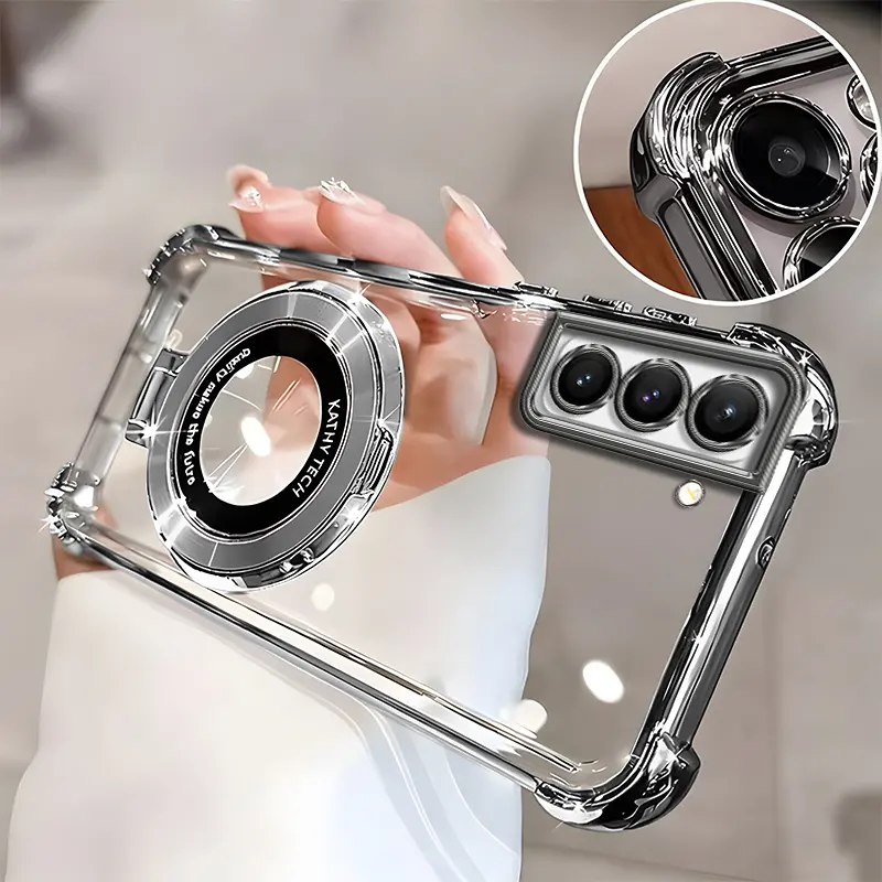 Suitable for [Galaxy S21+ 5g] high-end phone case🥰, Electroplated Luxury Clear Phone Case with Ring Stand Holder 4-Corner Shockproof Camera Protective Cover 952