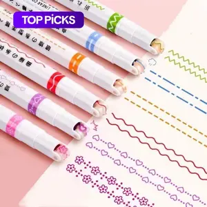 6-Count Marker Pen Set with Unique Curve Shapes, Assorted Colors, Ideal for Note-Taking and Creative Drawing, Art Pen