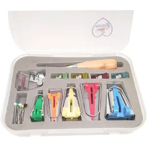 Single and Double Fold Bias Tape Maker Tool Kit, 6mm/9mm/12mm/18mm/25mm Fabric Bias Tape Makers, 5 Sizes, DIY Sewing Tools for Quilt Binding