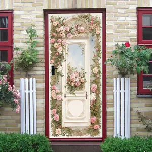 2pcs French French French Country Style Decorative Door Wall Sticker Self Adhesive Removable Rose Vine Flower Fake Door Decal for Living Room Bedroom French Country Style Decorative Door Wall Sticker Floral Pattern Sticker Door Decorations