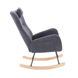 Teddy Upholstered Nursery Rocking Chair for Living Room Bedroom(DARK GREY Teddy)