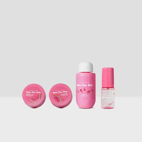 Beauty Creations Sweet Dose Fruity 4-Step Body Care Kit - Watermelon Beauty Products with Travel Bag, Melon Body Mist, Butter, Shower Gel, Sugar Scrub for Daily Care & On-the-Go Pampering